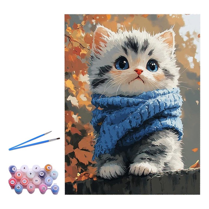 1520 cm Cat Number Oil Painting DIY, Cute Little Tiger Acrylic Math Oil Painting 2025 New Arrival